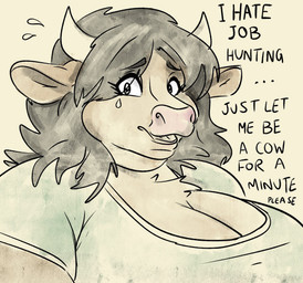 alternate_species anthro bodily_fluids chest_tuft eyelashes female hair horn long_eyelashes long_hair looking_at_viewer morbidly_obese morbidly_obese_anthro morbidly_obese_female obese obese_anthro obese_female overweight overweight_anthro overweight_female solo tears text tuft ryoxxl suzie_(ryoxxl) bovid bovine cattle mammal english_text hi_res trans_(lore) trans_woman_(lore)
