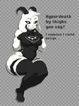 anthro black_clothing black_horn black_sclera breasts clothing crossgender dialogue facial_markings female floppy_ears fur gloves handwear head_markings horn legwear looking_at_viewer markings mtf_crossgender solo text thick_thighs white_body white_fur furettino undertale undertale_(series) asriel_dreemurr_(god_form) 3:4 english_text hi_res