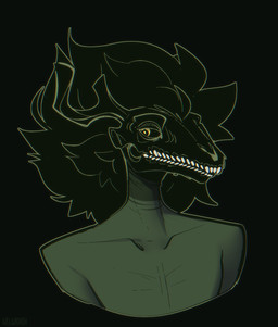 bone dark_body deer_skull green_body green_hair hair skull skull_head solo teeth yellow_eyes conditional_dnp welwraith scraper_city wicker_(welwraith) deer mammal 2026 bust_portrait digital_drawing_(artwork) digital_media_(artwork) portrait female_(lore)