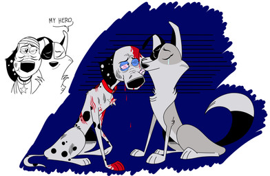 black_ears black_spots blood blood_on_face bodily_fluids collar damaged duo female feral fur grey_body grey_fur heterochromatic_ears male multicolored_body multicolored_fur red_collar spots tears two_tone_body two_tone_fur white_body white_fur 3bluemoon 101_dalmatian_street 101_dalmatians disney dylan_(101_dalmatians) summer_(101_dalmatians) border_collie canid canine canis collie dalmatian domestic_dog herding_dog mammal pastoral_dog sheepdog absurd_res hi_res