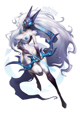 action_pose anthro athletic athletic_female big_breasts blue_eyes blue_nipples bow_(weapon) breasts female fur hair holding_object holding_weapon long_ears long_hair long_legs mask nipples nude pose ranged_weapon simple_background small_waist solo weapon wearing_mask white_background white_body white_fur wide_hips redrime league_of_legends riot_games tencent kindred_(lol) lamb_(lol) bovid caprine mammal sheep absurd_res hi_res