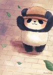 ambiguous_gender anthro biped black_body black_nose blush chibi clothing detailed_background hat headgear headwear kemono leaf semi-anthro solo straw_hat white_body araru bear giant_panda mammal 2025 hi_res