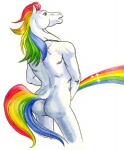 anthro butt fur male nude rainbow rainbow_arch rear_view simple_background solo sparkles super_gay taste_the_rainbow white_background white_body white_fur aaaamory rainbow_brite starlite_(rainbow_brite) equid equine horse mammal 2006 colorful_theme signature