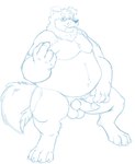 animal_genitalia animal_penis anthro balls belly erection eyewear genitals glasses humanoid_hands male moobs overweight overweight_male penis simple_background solo white_background bravo terwin canid canine canis domestic_dog mammal 2017 blue_and_white hi_res monochrome sketch