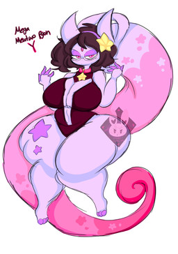 2_horns accessory anthro big_breasts big_butt biped blush blush_lines breasts brown_hair butt cleavage clothed clothed_anthro clothed_female clothing collar eyeshadow eyewear feet female fingerless_(marking) forehead_gem frown gem glasses hair hair_accessory hairband head_tail horn logo looking_at_viewer makeup markings pink_eyes pink_pupils pupils purple_body purple_breasts purple_eyeshadow purple_skin short_hair simple_background solo star_(marking) text thick_thighs three-quarter_view toeless_(marking) wearing_glasses white_background wide_hips lewdchuu_(artist) nintendo pokemon pyon_(lewdchuu) generation_6_pokemon legendary_pokemon mega_evolution mega_mewtwo mega_mewtwo_y pokemon_(species) artist_logo colored_sketch digital_drawing_(artwork) digital_media_(artwork) english_text hi_res sketch watermark