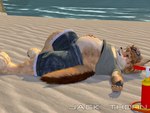 3d_background anthro bottomwear chest_tuft clothed clothing clothing_lift denim denim_bottomwear denim_clothing denim_shorts detailed_background eyewear fingerless_gloves glasses gloves hair hand_on_belly handwear male overweight pump sand shirt shirt_lift shorts solo tail text topwear tuft water young young_anthro young_male jackthorn jackal_pawpad canid canine canis jackal mammal 2014 3d_(artwork) 4:3 digital_media_(artwork) signature