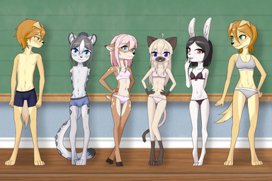 ahoge anthro black_hair blue_eyes blush bra braces breasts brown_body brown_fur brown_hair bulge chalkboard cleavage clothed clothing countershade_face countershade_torso countershading digitigrade female floor frilly frilly_bra frilly_clothing frilly_underwear fur green_eyes grey_body grey_fur group hair hooves loli looking_at_another looking_at_viewer male medium_breasts multicolored_body multicolored_fur navel panties pink_hair pose purple_eyes red_eyes shota size_difference skimpy slim smaller_male smile sports_bra standing thigh_gap two_tone_body two_tone_fur underwear unguligrade white_body white_fur white_hair wood wood_floor young ghosthoof bird_dog canid canine canis deer domestic_dog felid golden_retriever hunting_dog lagomorph leporid mammal pantherine rabbit retriever siamese_cat snow_leopard 3:2 absurd_res hi_res