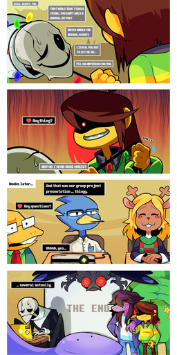 anthro blonde_hair blue_body blue_skin brown_hair computer dialogue electronics eyewear female freckles gesture glasses group hair hand_gesture inside laptop male ok_sign text yellow_body yellow_skin akanemnon circle_game deltarune earthbound_(series) nintendo undertale undertale_(series) alphys berdly gaster kris_dreemurr mothman noelle_holiday susie_(deltarune) tessie_(earthbound) avian bird deer dinosaur human mammal new_world_deer prehistoric_species reindeer reptile scalie 2022 absurd_res comic english_text hi_res nonbinary_(lore)