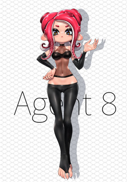 armwear clothing crop_top elbow_gloves female fishnet_clothing fishnet_topwear gloves hand_on_hip handwear leggings legwear looking_at_viewer not_furry pattern_background pseudo_hair shirt simple_background solo tentacle_hair tentacles thigh_gap topwear koharuno2 nintendo splatoon agent_8_(splatoon) aquatic cephalopod humanoid mollusk octarian octoling hi_res