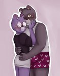 anthro blush brown_body butt clothing duo eyewear glasses hug humanoid_hands male purple_body shirt simple_background topwear underwear zadscat unicorn_wars padre_(unicorn_wars) sargento_caricias bear mammal 2023 hi_res