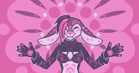 abstract_background anthro bikini clothing female fur hair hoodie pink_hair psychedelic psychedelic_background purple_body purple_fur solo swimwear topwear two-piece_swimsuit psychonautic koli_psyglade bassariscus mammal procyonid ring-tailed_cat 2015 absurd_res digital_media_(artwork) hi_res