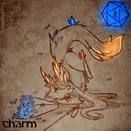 ambiguous_gender ass_up blue_dice blue_flower blue_glow blue_petals bouquet d20 dice dipstick_tail ears_back fell_down feral flower glowing holidays long_tail markings orange_glow orange_tail_tip pivoted_ears plant solo tail tail_markings wand wysdrem halloween mammal unknown_species 1:1 hi_res
