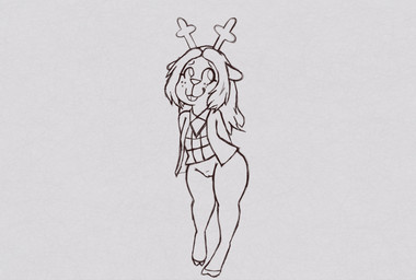 anthro bottomless clothed clothing female genitals solo standing vulva deltarune undertale_(series) noelle_holiday deer mammal new_world_deer reindeer hi_res