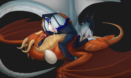 69_position anal anal_penetration anus blue_eyes bodily_fluids buttplug buttplug_in_ass buttplug_insertion claws clothing duo egg eyes_closed fellatio female feral gem genital_fluids genitals holding_both_legs holding_both_thighs holding_leg holding_thigh horn jewel_buttplug lingerie lingerie_on_feral looking_at_genitalia lying male male/female membrane_(anatomy) membranous_wings object_in_ass on_back oral orange_body oviposition penetration penile plug_(sex_toy) plug_insertion presenting presenting_vulva raised_tail sex sex_during_oviposition sex_toy sex_toy_in_ass sex_toy_insertion simple_background spread_legs spread_wings spreading tail tongue tongue_out vaginal_fluids vulva white_body wings ztalex mythology dragon mythological_creature mythological_scalie scalie hi_res