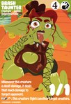armwear barefoot big_breasts bottomwear breasts bridge card_game choker clothing ear_piercing facial_piercing fangs feet female fishnet_armwear fishnet_clothing gaming green_body green_skin jewelry latex latex_clothing latex_topwear lily_pad looking_at_viewer necklace nose_piercing piercing pinup_poster plant pose short_stack shorts solo spiked_choker teeth text tongue tongue_out topwear trading_card feralcatalyst metalslay3rs hasbro magic:_the_gathering wizards_of_the_coast goblin humanoid absurd_res english_text hi_res pinup