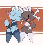 anthro armless clothing duo female legwear lingerie looking_at_viewer maid_headdress one_eye_closed open_mouth open_smile simple_background smile thigh_highs thong underwear wink vono nintendo pokemon generation_2_pokemon generation_9_pokemon paldean_form paldean_wooper pokemon_(species) regional_form_(pokemon) wooper 2023 digital_media_(artwork)