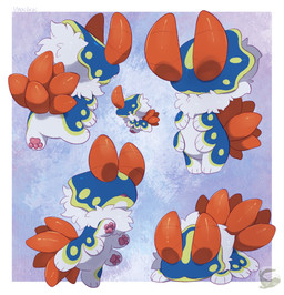 6_limbs ambiguous_gender blue_body eyeless feral hair pawpads pink_pawpads simple_background solo white_body white_hair mochiri gastropod mollusk absurd_res hi_res tagme