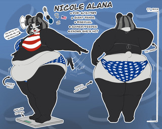 american_flag_bikini anthro belly belly_overhang belly_rolls bikini clothing female flag_bikini flag_swimwear jiggling morbidly_obese morbidly_obese_female obese obese_female overweight overweight_female pear-shaped_figure plap solo swimwear text two-piece_swimsuit wide_hips puhba nicole_alana bear giant_panda mammal 2025 english_text hi_res model_sheet