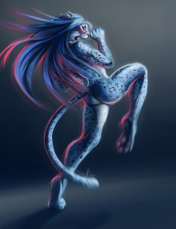 anthro blue_body blue_fur blue_hair feet female fingers fur hair solo toes safiru felid feline leopard mammal pantherine 2022 digital_media_(artwork) hi_res