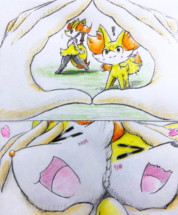 3_fingers 5_fingers >_< ambiguous_anthro ambiguous_feral ambiguous_gender ambiguous_human anthro arm_tuft biped black_body black_nose blush blush_lines cheek_tuft chest_tuft daww digitigrade dipstick_tail duo_focus evolutionary_family exclamation_point eyes_closed facial_tuft feral fingers first_person_view front_view fur group heart_symbol hip_tuft human_pov inner_ear_fluff markings multicolored_body multicolored_fur nude_ambiguous nude_anthro object_in_tail open_:3 open_mouth open_smile orange_body orange_eyes orange_fur orange_inner_ear_fluff orange_nose orange_tail_tip paws pointy_ears prick_ears quadruped shoulder_tuft side_view simple_background smile standing stick stick_in_tail tail tail_markings tail_motion tailwag tapering_snout tongue trio tuft two_tone_tail walking white_body white_fur yellow_body yellow_fur yellow_tail eiroru nintendo pokemon snoot_challenge braixen canid fennekin generation_6_pokemon human mammal pokemon_(species) 2022 colored_pencil_(artwork) graphite_(artwork) hi_res japanese_description meme traditional_media_(artwork) translated_description