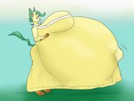 anthro big_breasts breasts female huge_breasts hyper hyper_pregnancy maternity_dress navel outie_navel pregnant pregnant_anthro pregnant_female solo derrysome nintendo pokemon fiora_(spyingredfox) eeveelution generation_4_pokemon leafeon pokemon_(species) 4:3