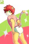 anthro clothed clothing diaper kemono looking_at_viewer looking_back male pantsless shirt solo topwear wearing_diaper luce_bontemps felid lion mammal pantherine hi_res