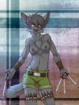 anthro assassin breasts clothed clothing crossgender female nipple_chain nipples piercing solo topless grostenmeiers tabaqui canid canine canis jackal mammal 2014 absurd_res hi_res