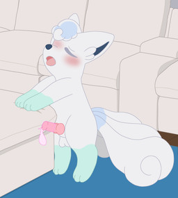 animal_genitalia animal_penis balls blush bodily_fluids canine_genitalia canine_penis condom cum cumshot ejaculation eyes_closed feet feral filled_condom fur furniture genital_fluids genitals hind_legs hindpaw leg_markings looking_pleasured male markings moan multi_tail open_mouth paws penis sexual_barrier_device socks_(marking) sofa solo tail wearing_condom white_body white_fur 81yffulfmm nintendo pokemon alolan_form alolan_vulpix generation_7_pokemon pokemon_(species) regional_form_(pokemon) absurd_res hi_res