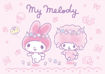 ambiguous_gender anthro female feral flower flower_crown fur group pink_body pink_fur pink_hood pink_wool plant text trio white_body wool_(fur) unknown_artist onegai_my_melody sanrio my_melody my_sweet_piano arthropod bovid butterfly caprine insect lagomorph lepidopteran leporid mammal rabbit sheep character_name hi_res official_art pink_theme