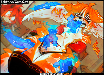 anthro bdsm blush bodily_fluids bondage bound butt clothing dildo_harness disembodied_hand disembodied_penis duo erection femboy finger_in_mouth free_use fur genital_fluids genitals ghost_hand hair male mouth_play nude open_mouth penetration penile penis public public_use restraints saliva sex sex_toy smile solo_focus strapped_in_toy submissive tail tattoo teeth text tongue tongue_out translucent translucent_penis vaginal vaginal_penetration vulva womb_tattoo cum.cat penta_(cum.cat) vulthrin canid canine fennec_fox fox mammal true_fox digital_media_(artwork) english_text
