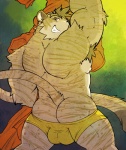 armpit_hair backsack balls biceps big_balls big_muscles body_hair butt clothing fur genitals looking_at_viewer looking_back male mooning muscular muscular_male rear_view solo speedo stripes swimwear tail undressing rikitsu yutari felid mammal pantherine tiger