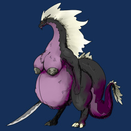 anthro breasts female hair horn hyper hyper_pregnancy melee_weapon nipples non-mammal_breasts pregnant solo sword veiny_belly weapon vwpologt mayternity mayternity_2026 mythology dragon mythological_creature mythological_scalie scalie 1:1 alpha_channel hi_res