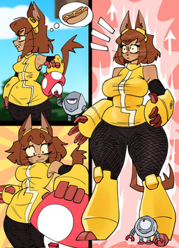 1_eye anthro breasts brown_hair butt duo female fungus hair machine male mega_mushroom mushroom robot_legs robotic_arm short_hair tail teeth gallo_wazavi gameoverse glitch_productions mario_bros nintendo kaboodle_(gameoverse) kit_bodega domestic_cat felid feline felis mammal robot hi_res