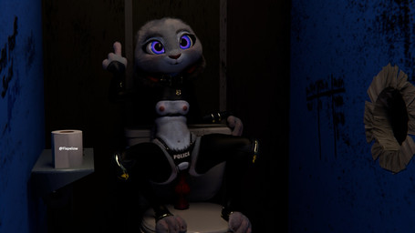 anthro barely_visible_genitalia barely_visible_vulva breasts countershading crouching dildo dildo_insertion female fur genitals glory_hole glowing glowing_eyes grey_body grey_fur masturbation navel nipples sex_toy sex_toy_insertion size_difference small_breasts smaller_female solo text toilet_paper vulva white_body white_countershading white_fur flapelow_(artist) pochemu_(modeler) disney zootopia judy_hopps lagomorph leporid mammal rabbit 16:9 3d_(artwork) artist_name digital_media_(artwork) hi_res widescreen