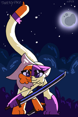 anthro bent_over blue_eyes detailed_background female holding_object holding_weapon knife looking_at_viewer melee_weapon moon night solo standing sword weapon white_body theenyface cally_(theenyface) domestic_cat felid feline felis mammal hi_res shaded