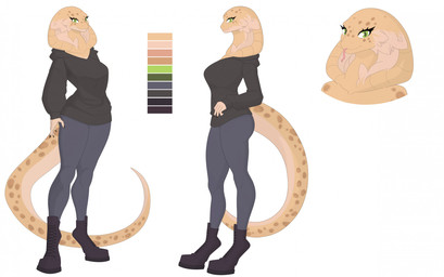5_fingers anthro bent_arm black_boots black_claws black_clothing black_footwear black_hoodie black_topwear blue_bottomwear blue_clothing blue_pants boots bottomwear breasts brown_spots claws closed_smile clothed clothed_anthro clothed_female clothing color_swatch eyelashes female female_anthro finger_claws fingers footwear forked_tongue fully_clothed fully_clothed_anthro fully_clothed_female fur green_eyes hoodie long_tail looking_at_viewer markings mouth_closed multicolored_body non-mammal_breasts pants pink_tongue scales shoelaces shoes side_view simple_background smile smiling_at_viewer snake_hood solo spots spotted_markings spotted_tail tail tail_markings tan_body tan_fur tan_tail three-quarter_view tongue tongue_out topwear yellow_body yellow_scales yellow_tail elcastorblanco reptile scalie snake 2024 colored digital_drawing_(artwork) digital_media_(artwork) english_description hi_res model_sheet shaded