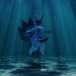 anthro balls birthmark eyewear floating fur genitals goggles hair happy heart_symbol heterochromia knot male markings multi_tail penis pink_body pink_fur pink_hair purple_body purple_fur smile solo swimming tail underwater water white_body white_fur white_hair burtrevolution burtrevolution_(burtrevolution) canid canine fox mammal 1:1 3d_(artwork) blender_(artwork) digital_media_(artwork) hi_res