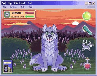 ambiguous_gender ball barking breath brush claws eyewear feral gameplay_mechanics glasses green_eyes growth growth_sequence happy heart_symbol looking_at_viewer macro male neck_tuft panting pawpads paws potion simulation sitting solo sunset tail tail_motion tailwag tennis_ball text tongue tongue_out tuft window_(computing) grumpyfart microsoft microsoft_windows windows_xp canid canine canis mammal wolf animated character_name digital_media_(artwork) english_text icon low_res pixel_(artwork) pixel_animation