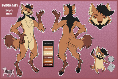 5_fingers anthro arm_tuft beard beard_(marking) black_body black_fur black_hair black_pawpads border brown_body brown_eyebrows brown_eyes cheek_tuft chest_tuft chibi color_swatch countershading digitigrade elbow_tuft eyebrows eyewear facial_hair facial_tuft featureless_crotch fingers front_view fur geometric_background gesture glasses gloves_(marking) hair hand_on_hip humanoid_hands leg_markings logo looking_at_viewer male markings multicolored_body multicolored_fur mustache outline pawpads paws rear_view red_border shoulder_tuft simple_background smile socks_(marking) solo tail tan_body tan_fur text tuft waving waving_at_viewer white_outline yamgler dubonaiti canid canine canis mammal wolf 3:2 artist_logo artist_name character_name digital_drawing_(artwork) digital_media_(artwork) full-length_portrait headshot_portrait hi_res model_sheet portrait