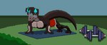 anthro clothed clothing covered_eyes exercise exercise_equipment glowing male nipples simple_background solo tail doomgus karnitz alien animated digital_media_(artwork) hi_res pixel_(artwork) pixel_animation short_playtime