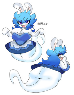 anthro big_breasts big_butt blue_hair breasts butt cleavage clothed clothing dress female hair half-closed_eyes heart_symbol looking_at_viewer looking_back narrowed_eyes open_mouth purple_eyes solo text thick_thighs white_body lewd_dorky mario_bros mario_plus_rabbids_sparks_of_hope nintendo raving_rabbids rayman_(series) ubisoft midnite_(mario_plus_rabbids) ghost lagomorph leporid mammal rabbid rabbit spirit english_text hi_res