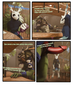 anthro antlers black_body bone bone_mask claws clothing dialogue duo erection fur furniture genitals glans green_body hair hooves horn looking_back male male/male mask muscular muscular_anthro muscular_male penis plant skull speech_bubble tail text the_texorcist briganfi_(modeler) american_mythology indigenous_north_american_mythology mythology north_american_mythology terraria tex_(the_texorcist) witch_doctor_(terraria) canid lihzahrd lizard mammal monster reptile scalie wendigo 3d_(artwork) absurd_res comic digital_media_(artwork) english_text hi_res