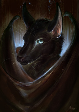anthro black_body black_fur blue_eyes dark fangs fur looking_at_viewer membrane_(anatomy) membranous_wings solo teeth whiskers wings alsares bat mammal hi_res