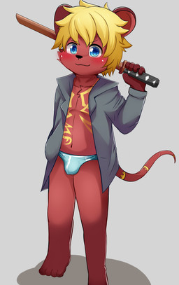 4_toes 5_fingers blue_eyes blush clothing feet fingers looking_at_viewer male melee_weapon navel shota smile solo sword toes underwear weapon young choki mammal mouse murid murine rodent 2021 absurd_res hi_res