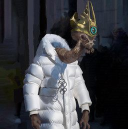 crown dripping gold_(metal) gold_jewelry headgear jewelry male necklace not_furry piercing puffer_jacket ring_piercing solo rythaze halo_(series) microsoft xbox_game_studios alien humanoid san'shyuum absurd_res colored hi_res meme