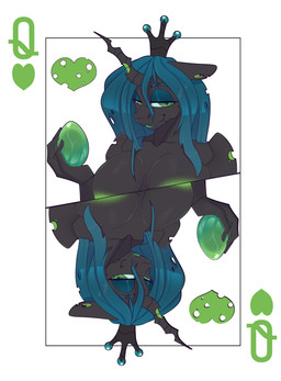 anthro areola breasts card egg female green_areola hair playing_card queen_of_hearts_(card) solo text chapaevv friendship_is_magic hasbro my_little_pony queen_chrysalis_(mlp) arthropod changeling absurd_res digital_media_(artwork) english_text hi_res
