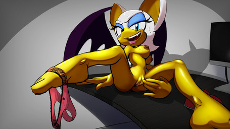 anthro bat_wings blue_eyes breasts clothed clothing clothing_around_one_leg computer electronics eyeshadow female furniture genitals makeup membrane_(anatomy) membranous_wings nipples nude open_mouth panties panties_around_one_leg panties_down partially_clothed sharp_teeth solo table teeth underwear underwear_around_one_leg underwear_down vulva wings spikeybluething sega sonic_the_hedgehog_(series) rouge_the_bat bat mammal 16:9 hi_res widescreen