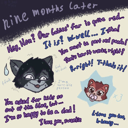 after_birth ambiguous_gender anthro bodily_fluids chibi countershade_face countershade_fur countershading dialogue dishonesty epilogue female fur grey_body grey_fur infidelity inner_ear_fluff markings motion_lines narration neonate nervous object_in_mouth oblivious offscreen_character offscreen_male pacifier pacifier_in_mouth profanity self-loathing shaking sweat sweating_profusely text thoughts time_skip tuft young anonymous_artist canid canine canis ethiopian_wolf hybrid mammal procyonid raccoon 1:1 comic english_text hi_res parent_(lore) parent_and_child_(lore) sibling_(lore) triplets_(lore)