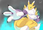 anthro big_breasts black_sclera blue_eyes breasts female fur nude solo white_body white_fur yellow_body yellow_fur coel_(artist) bandai_namco digimon canid canine digimon_(species) mammal renamon absurd_res hi_res