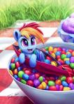 candy day dessert detailed_background feathered_wings feathers female feral food grass hair hooves micro multicolored_hair open_mouth outside plant rainbow_hair solo wings tsitra360 friendship_is_magic hasbro mars_incorporated my_little_pony mythology skittles_(candy) rainbow_dash_(mlp) equid equine mammal mythological_creature mythological_equine pegasus 2018 digital_media_(artwork) digital_painting_(artwork) hi_res shaded signature